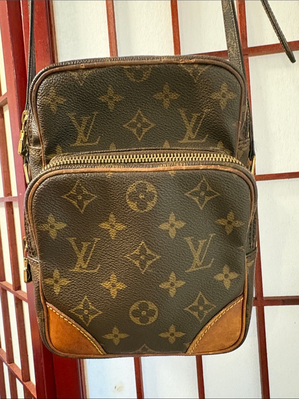 Authentic Louis Vuitton Monogram Small Crossbody Bag in Brown and Tan